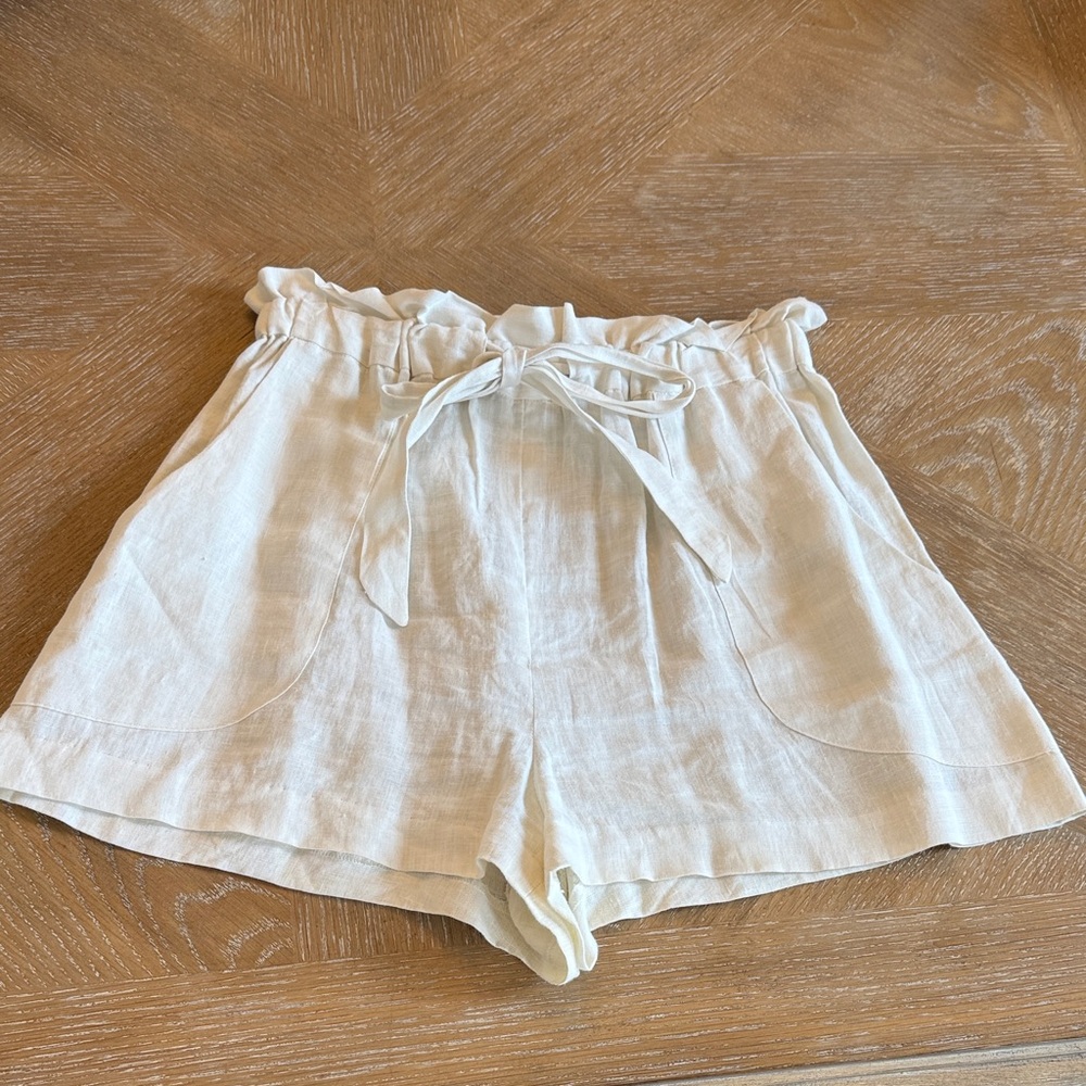 Milly High Waist Cream Linen Shorts